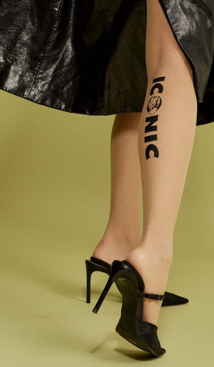 Women's Sheer Printed Tights - Iconic - Side View