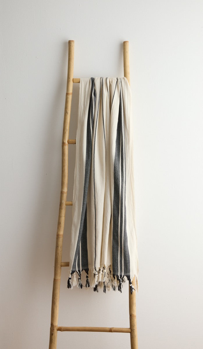 Linen Sarong - Cream Black Stripes