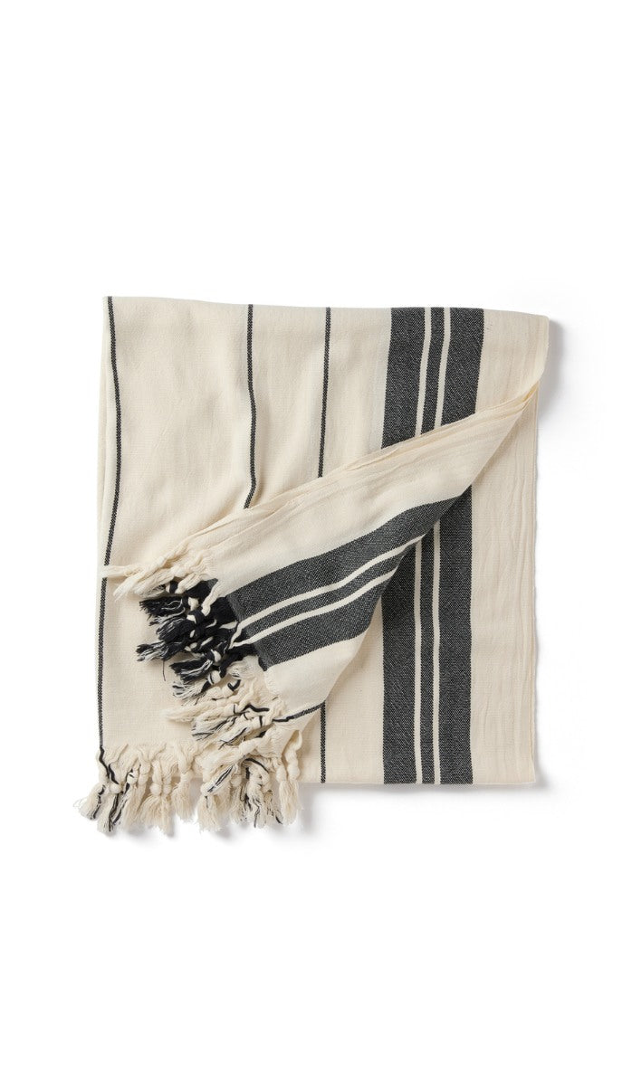Linen Sarong - Cream Black Stripes