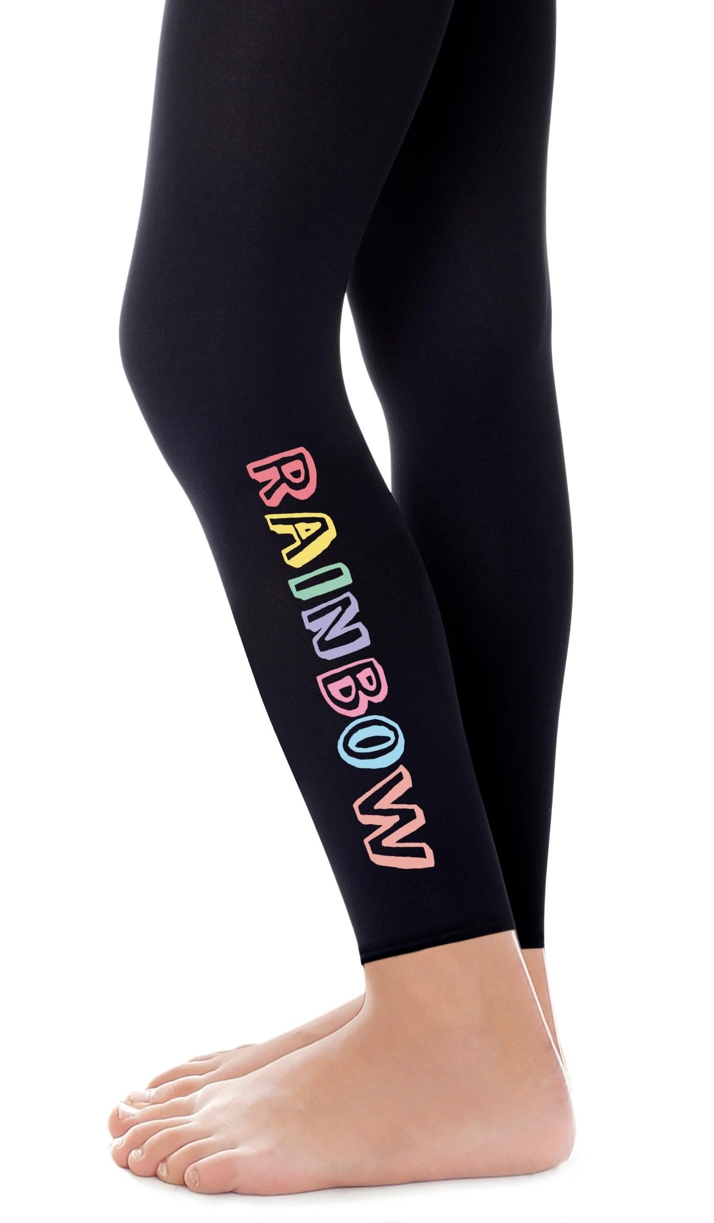 tights girls' black footless with print colorful text