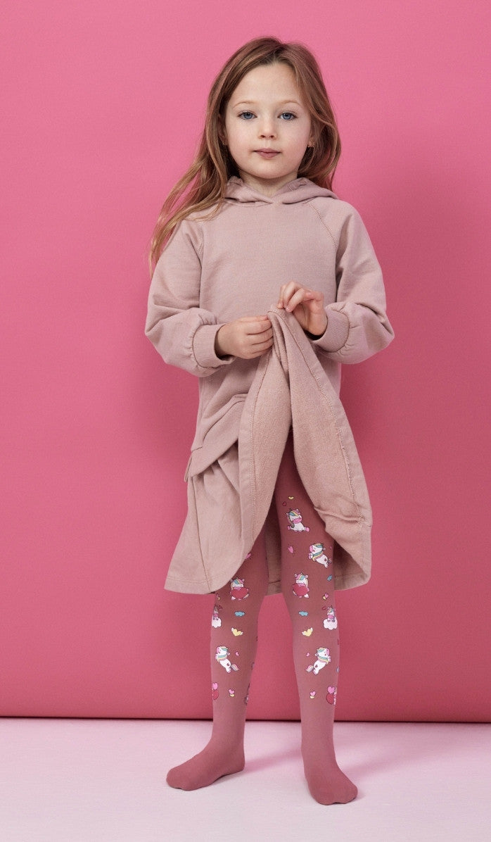 Girls' Opaque Tights - Uni Love Antique Pink