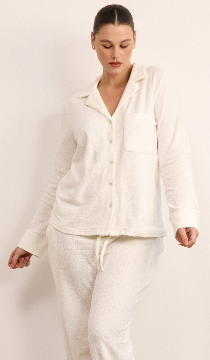 Bouclé Button-Up Set - White