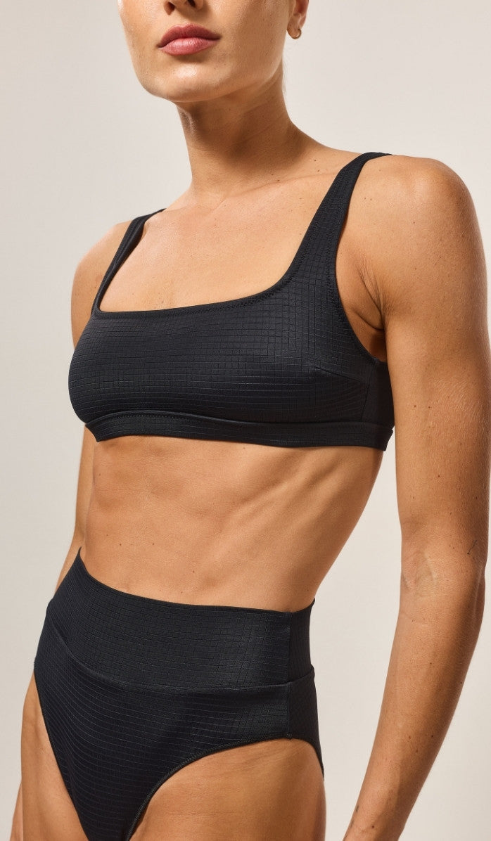 Luna Bikini Top - Black Micro Grid