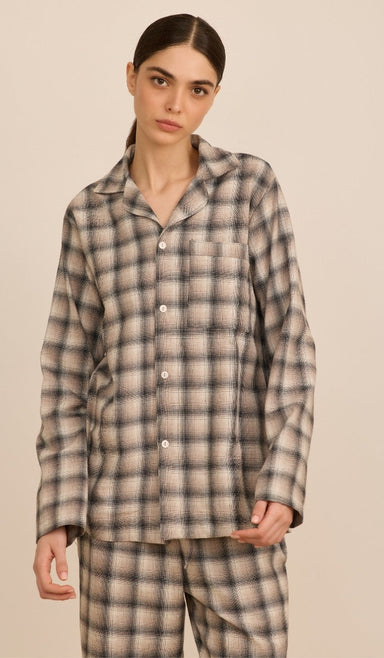 Flannel Button-Up Set - Billy Beige Plaid