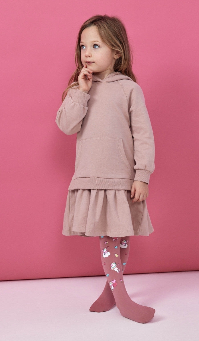 Girls' Opaque Tights - Uni Love Antique Pink