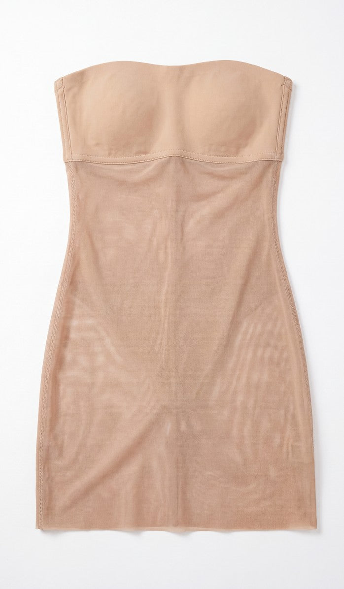 Power Mesh Strapless Shapewear Dress - Powder
