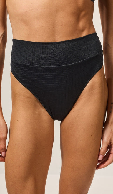 Emily Bikini Bottom - Black Micro Grid