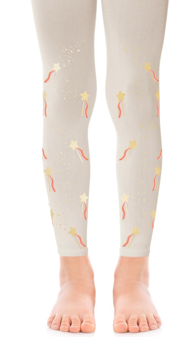 tights girls' cream footless with print magic wand