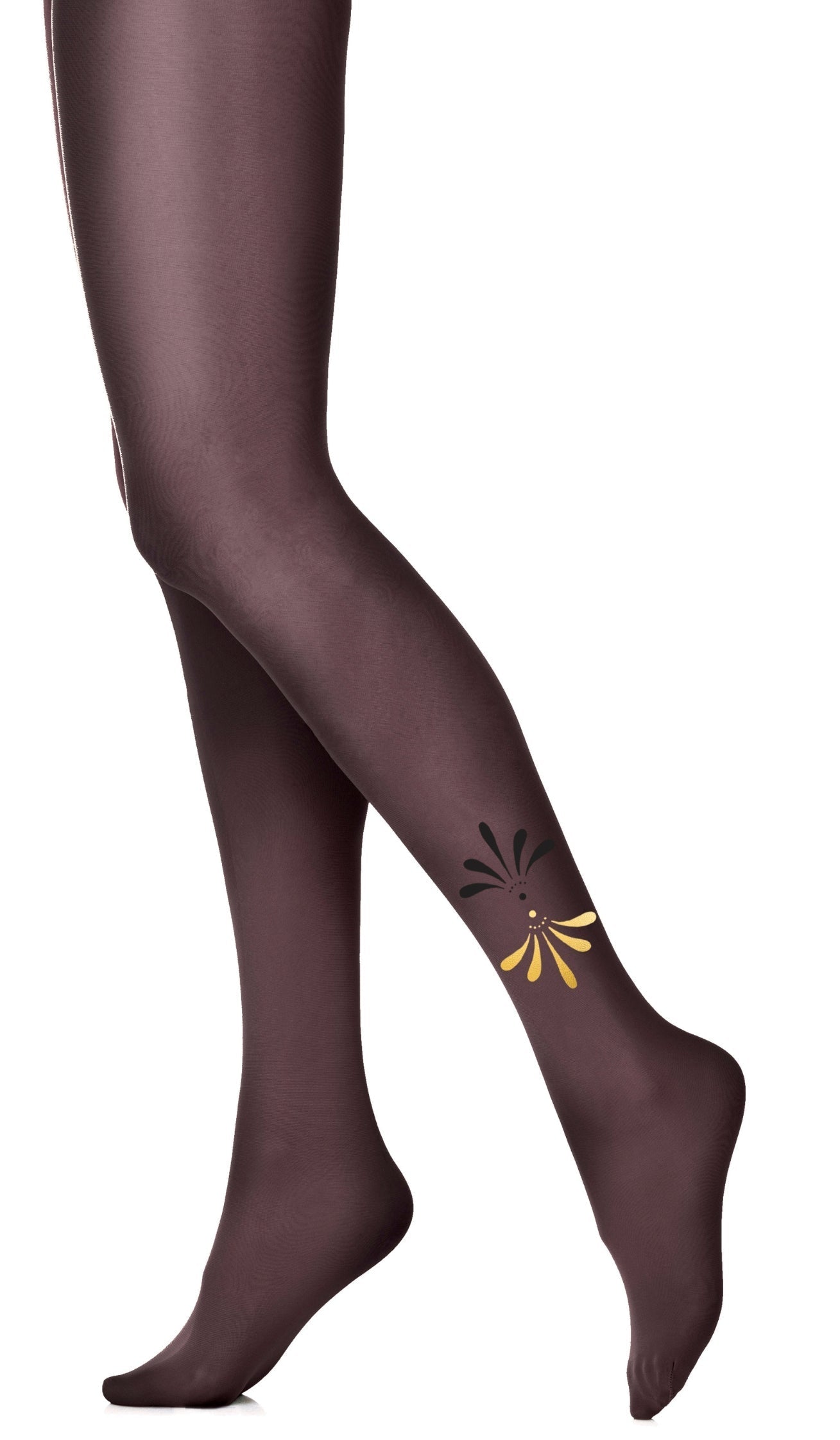 Tights Black Sheer print leaves