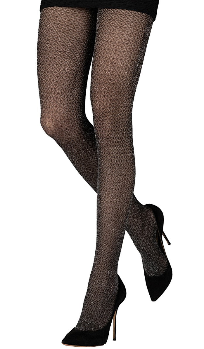 Diamond & Dot Tights - Black Metallic