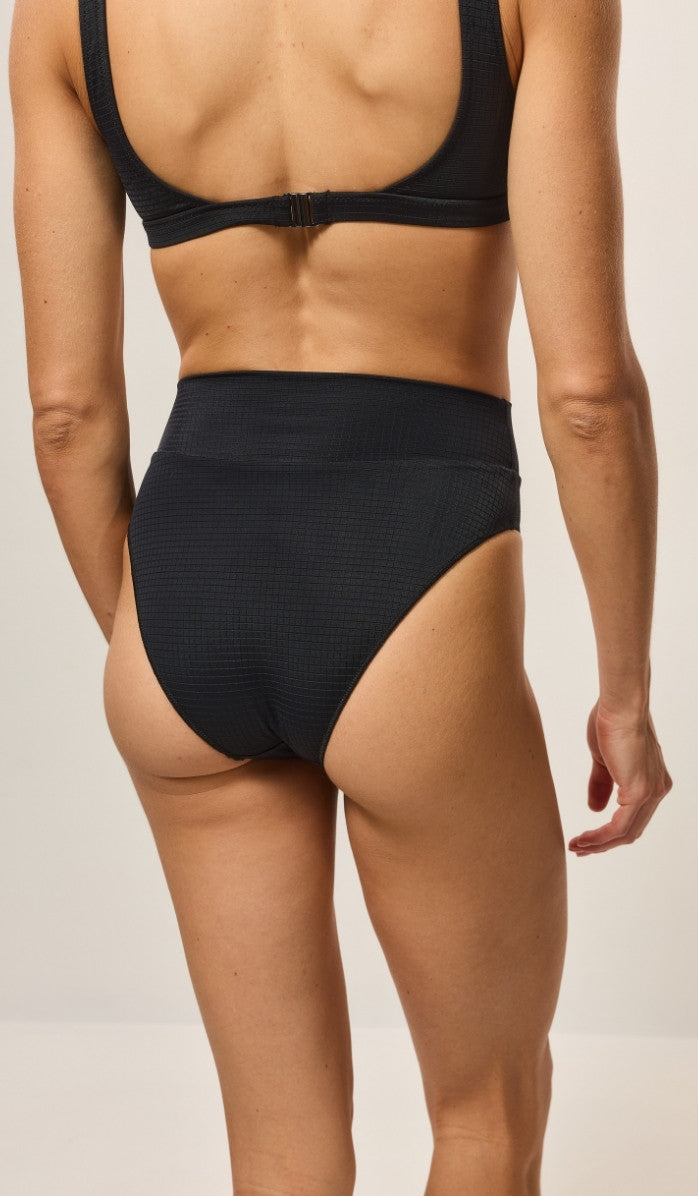 Emily Bikini Bottom - Black Micro Grid