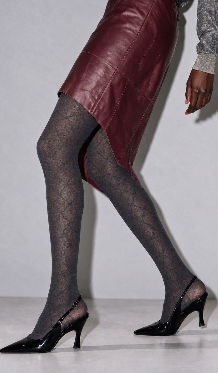Wool Diamond Tights - Dark Gray