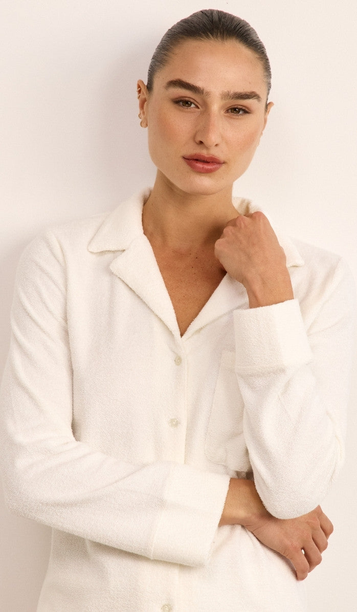 Bouclé Button-Up Set - White