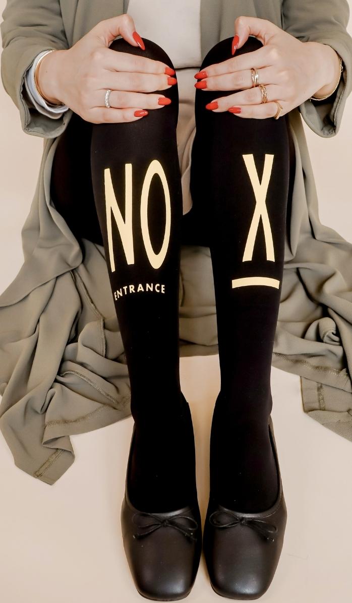 Women's Opaque Printed Tights - No Way Out Black - Back View