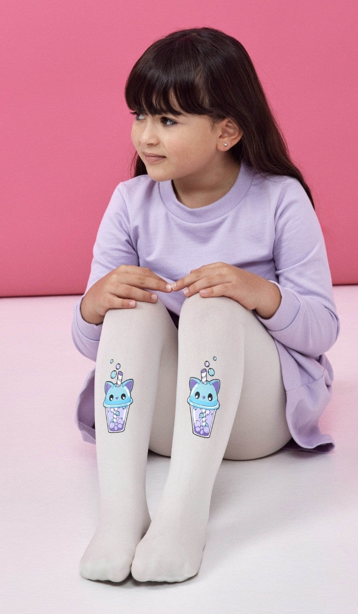 Girls' Opaque Tights - Milk Cat Cream