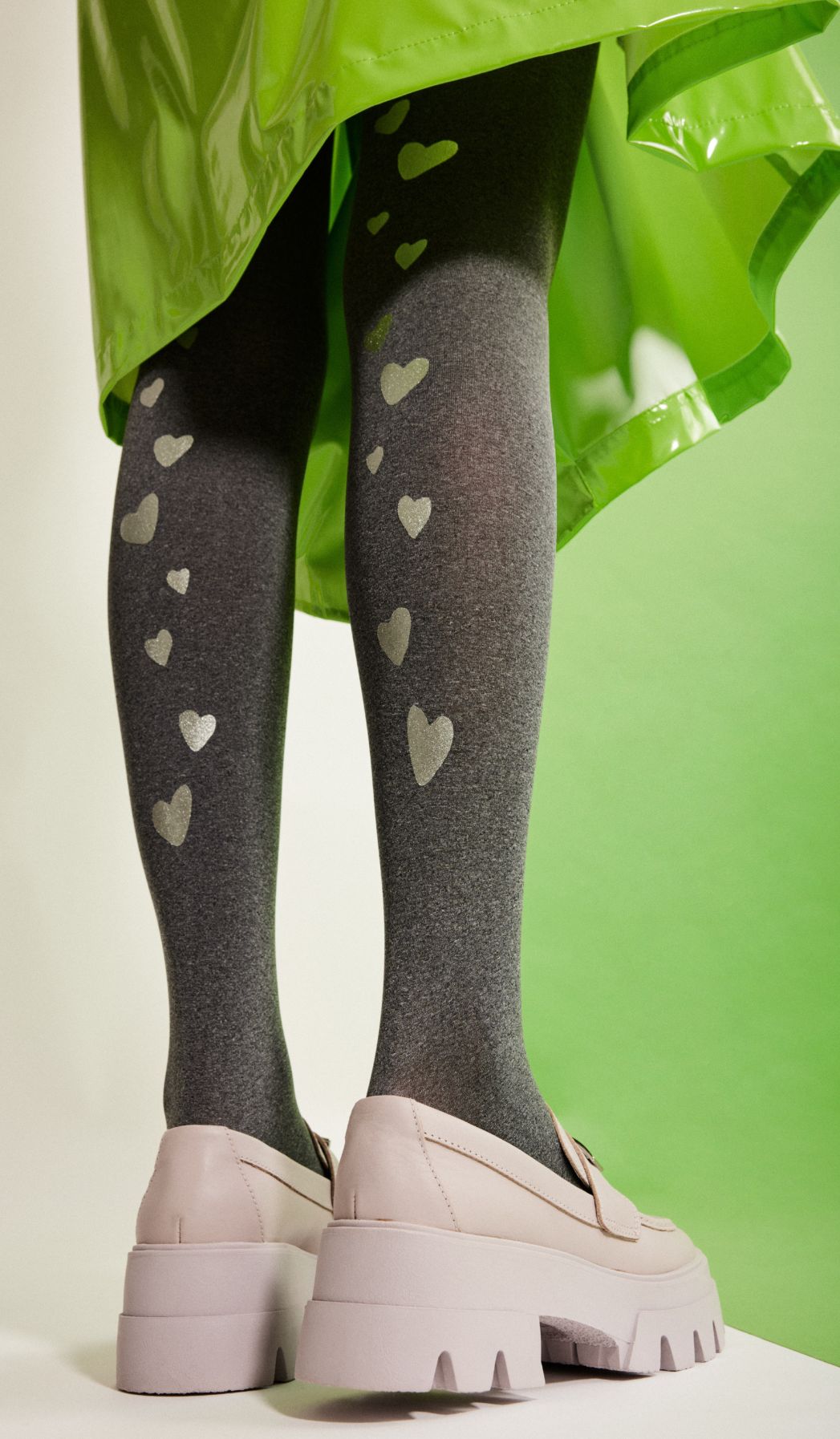 Women's Opaque Printed Tights - Valentine Gray Melange - Side View