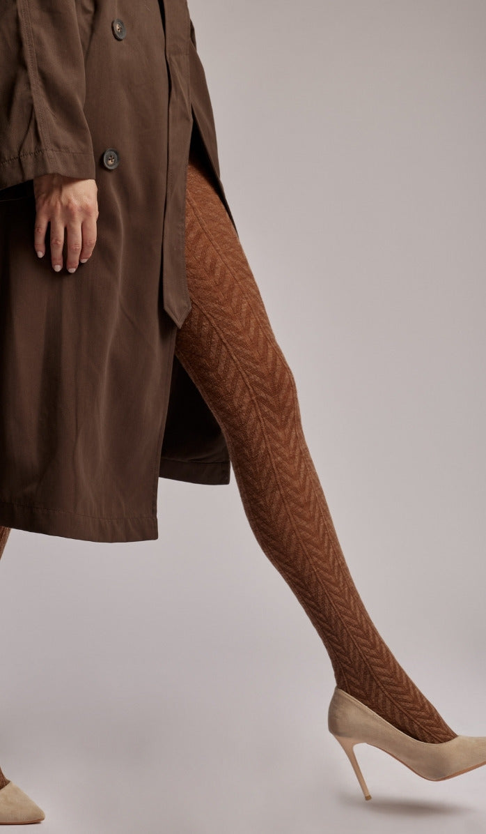 Wool Zigzag Pattern Tights - Mocha
