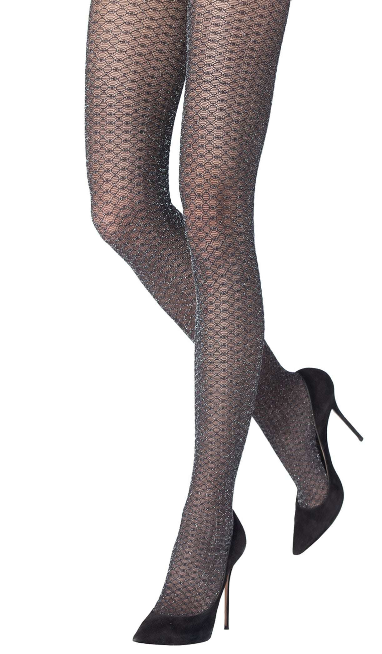 tights honeycomb black metallic