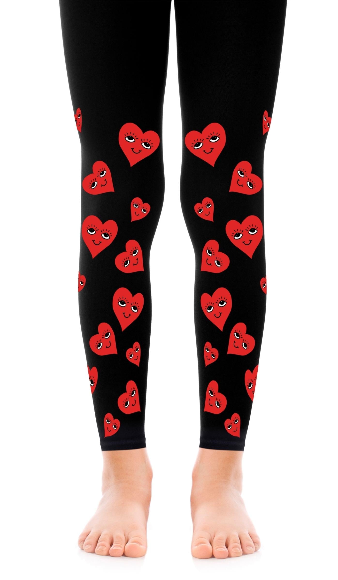 tights girls' black footless with print smiley hearts