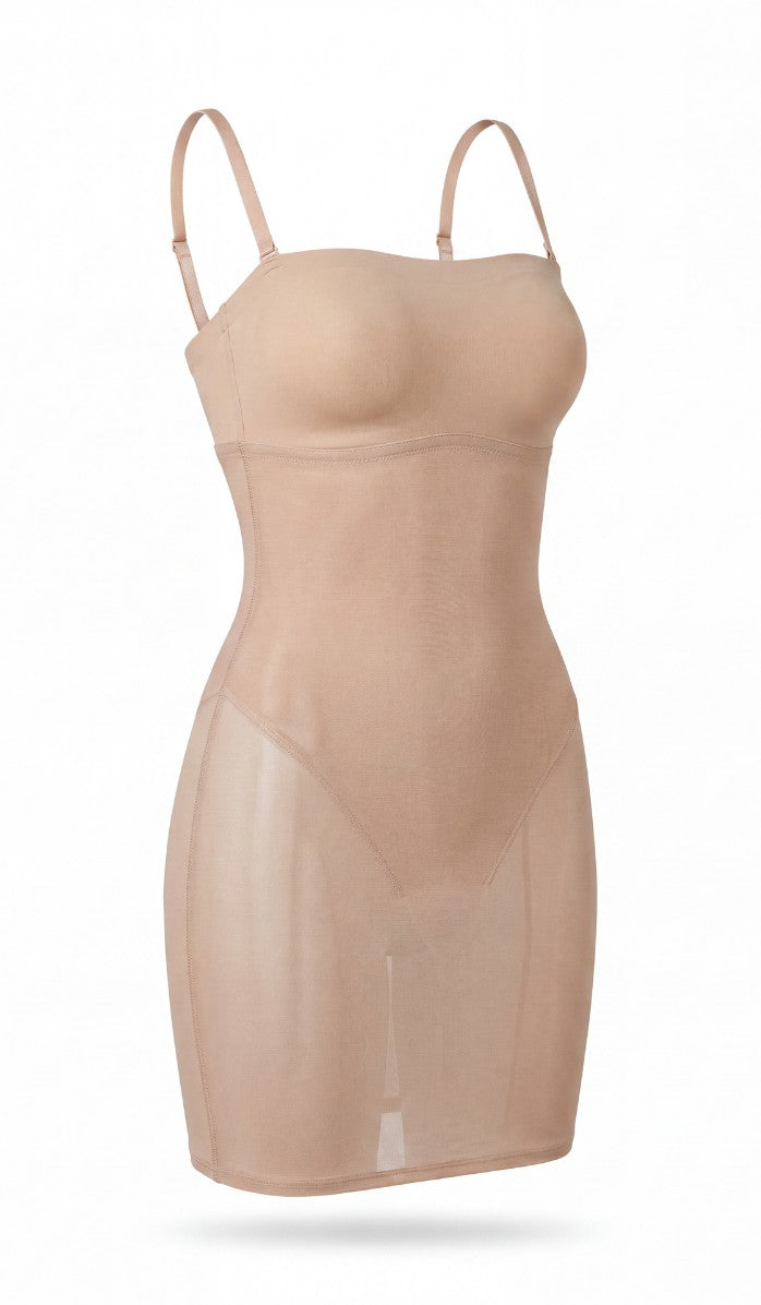 Power Mesh Strapless Shapewear Dress - Powder