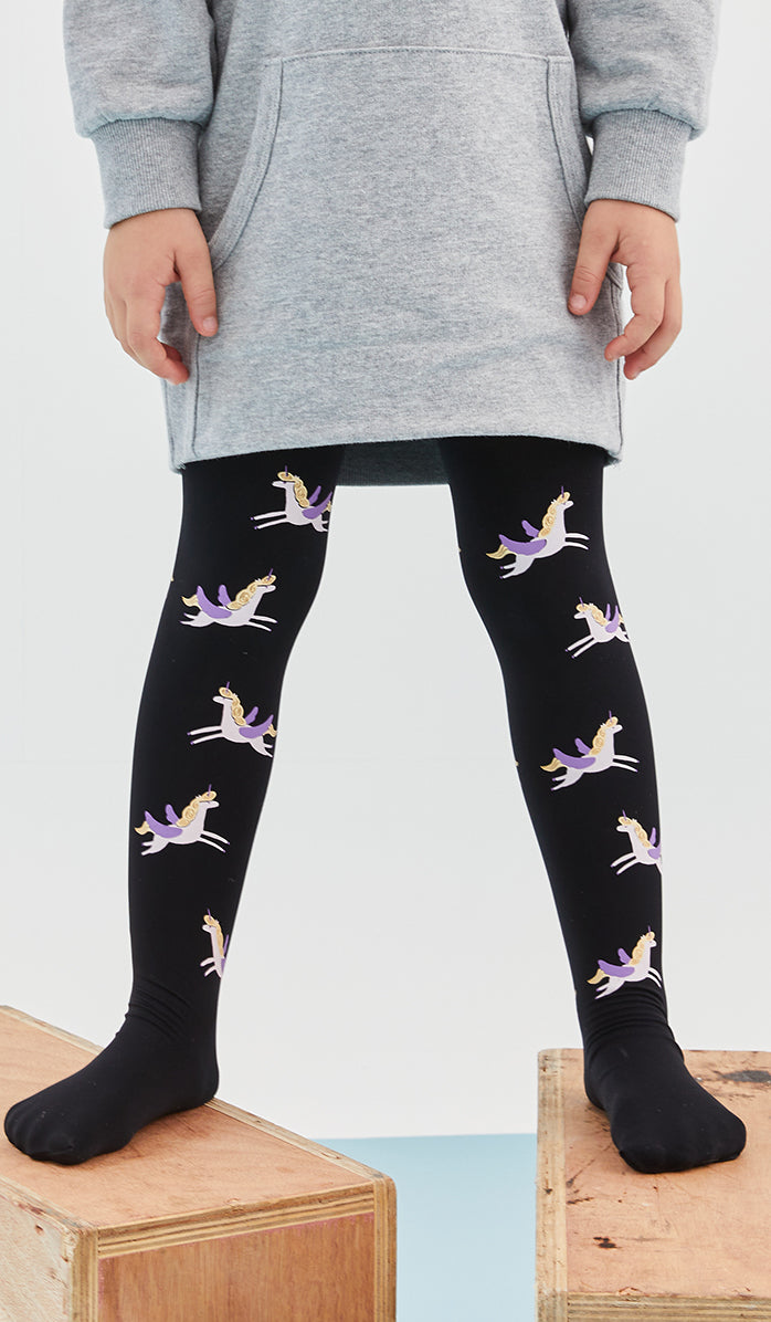 Girls' Opaque Tights - Fly Up High Black - Back View