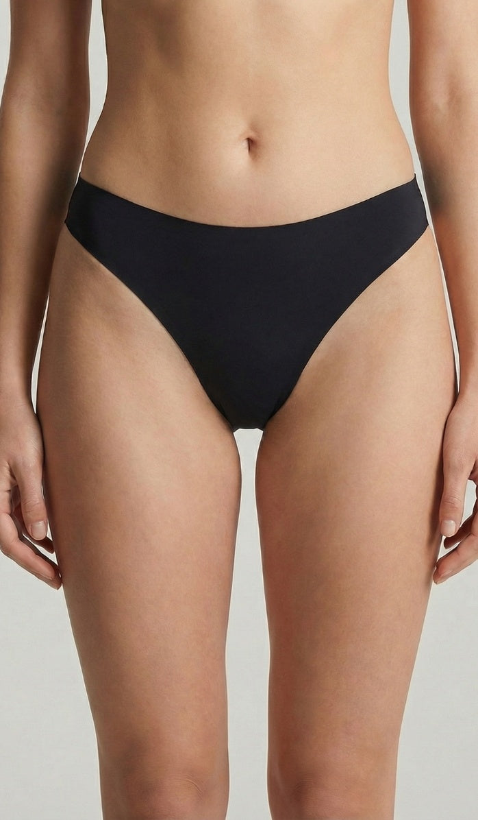 Seamless Cotton Panty - Thong Black - Side View