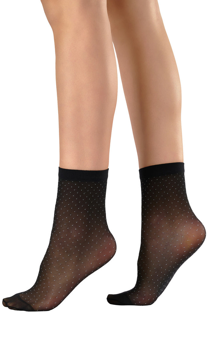 White Microdot Ankle Socks - Black