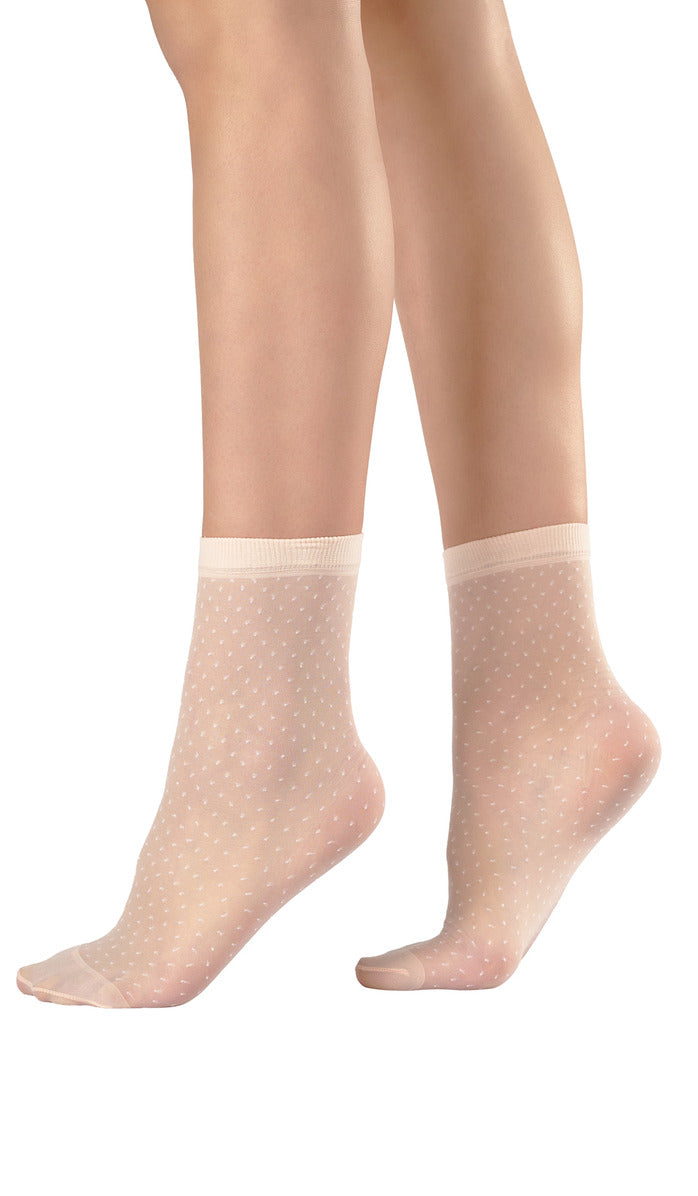 White Microdot Ankle Socks - Pink