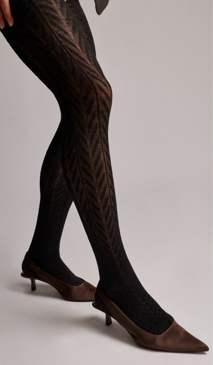 Wool Zigzag Tights - Black