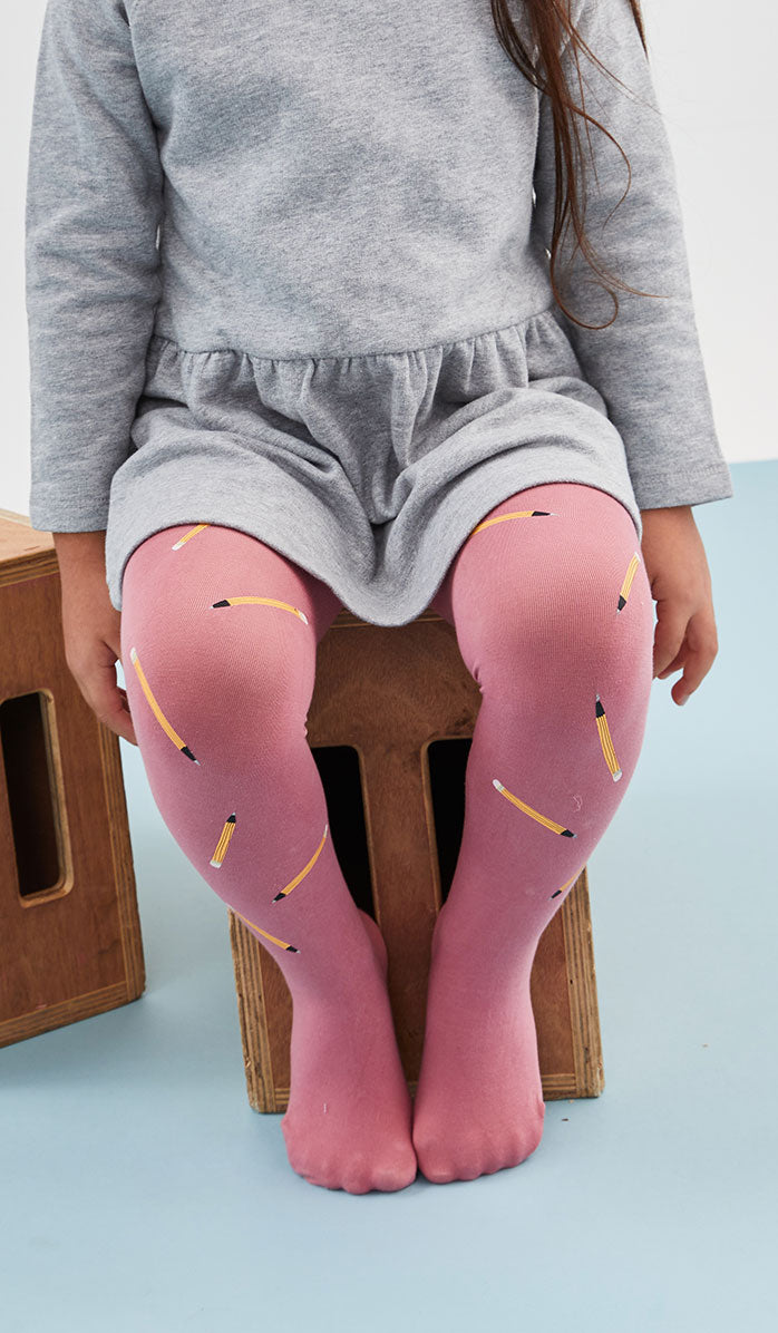 Girls' Opaque Tights - Back to School Antique Pink - Back View