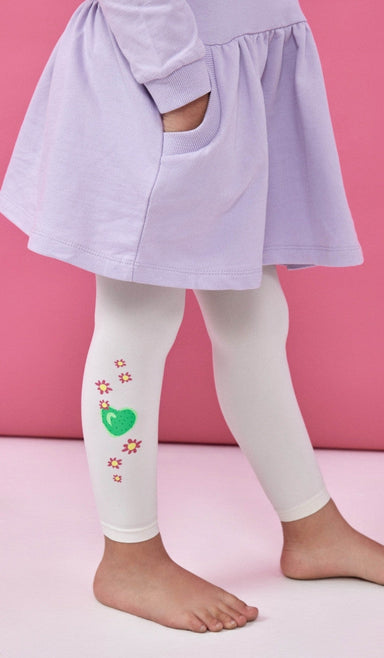 Girls' Footless Tights - Heart Scales Cream