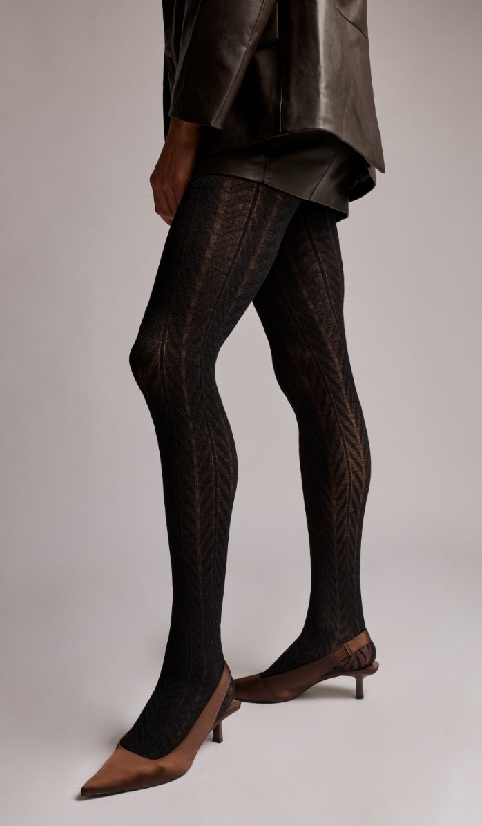 Wool Zigzag Tights - Black