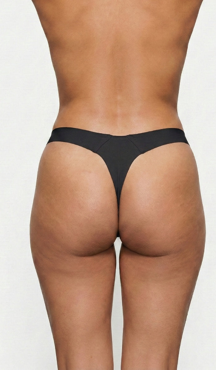 Seamless Cotton Brief - Thong Black