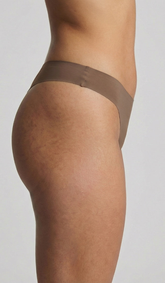 Seamless Cotton Panty - Thong Mocha - Back View