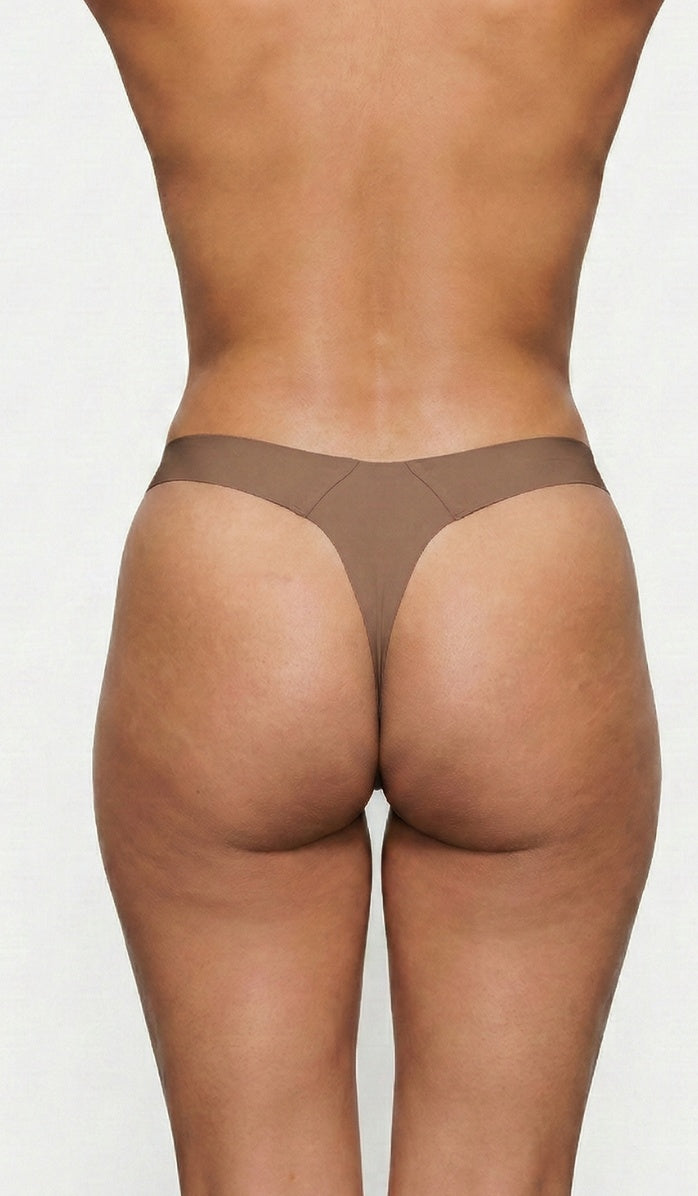 Seamless Cotton Brief - Thong Mocha