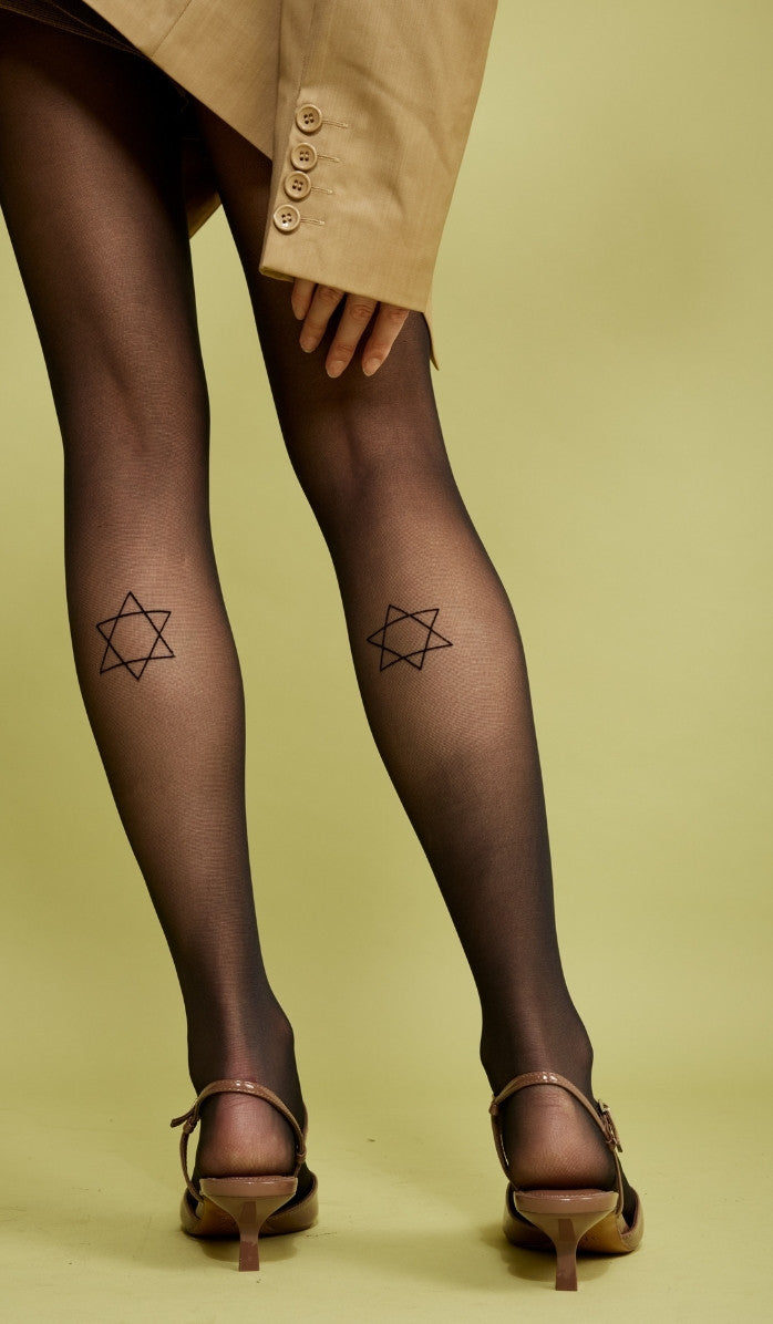 Women's Black Sheer Printed Tights - David