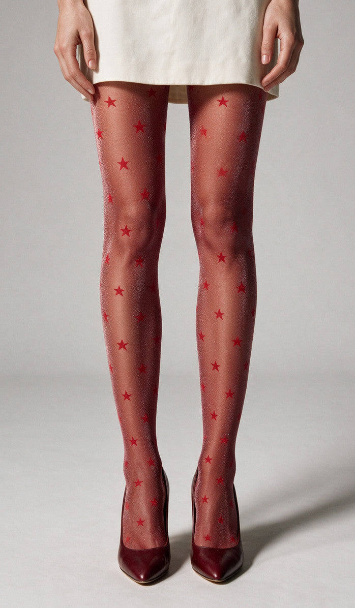 Metallic Star Tights - Red