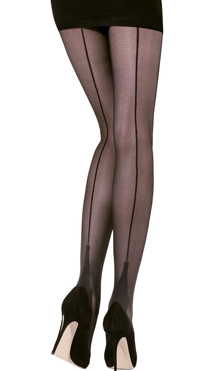 Sheer Back Seam Tights - Black