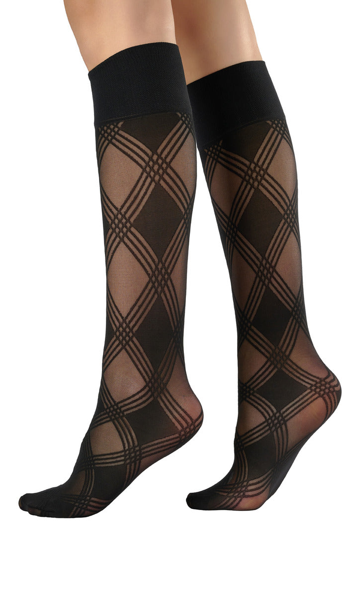 Endless Diamond Knee-High Socks - Black
