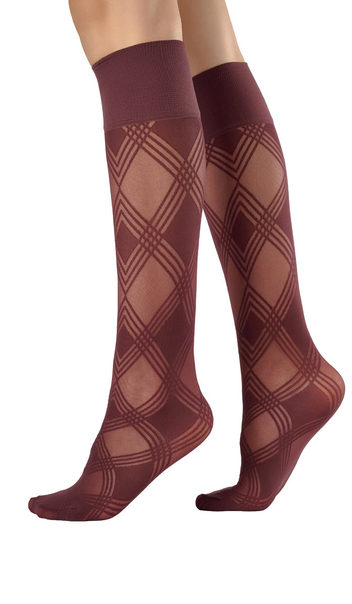 Endless Diamond Knee-High Socks - Wine