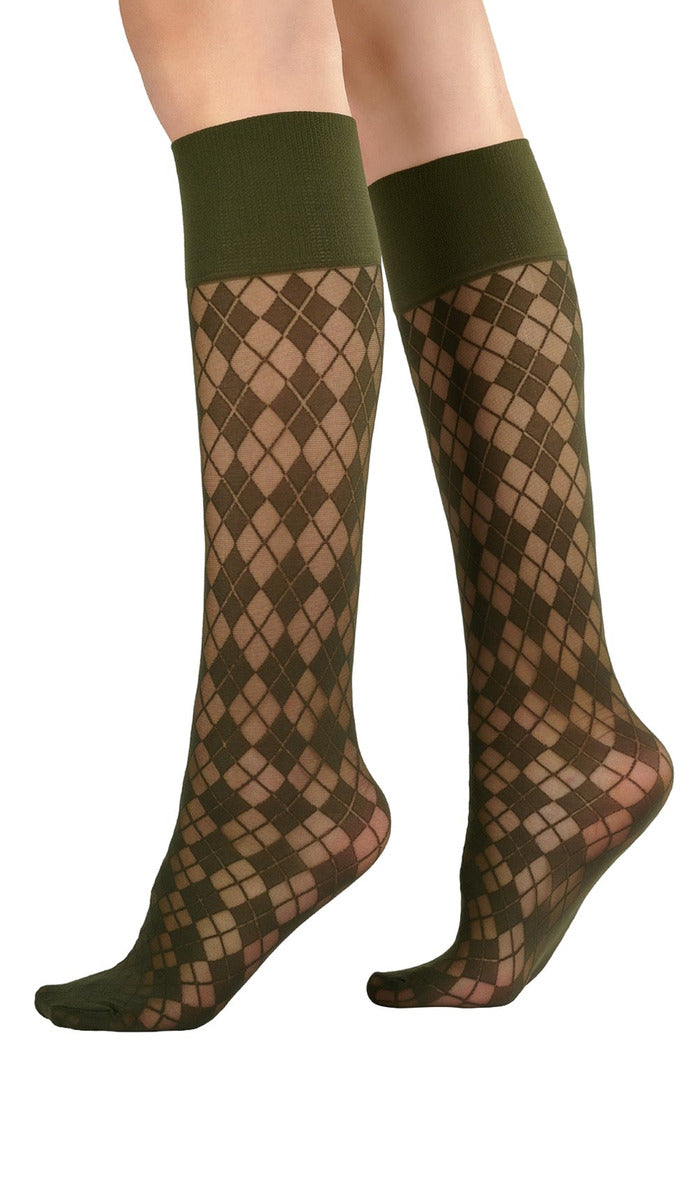 Argyle Knee-High Socks - Green