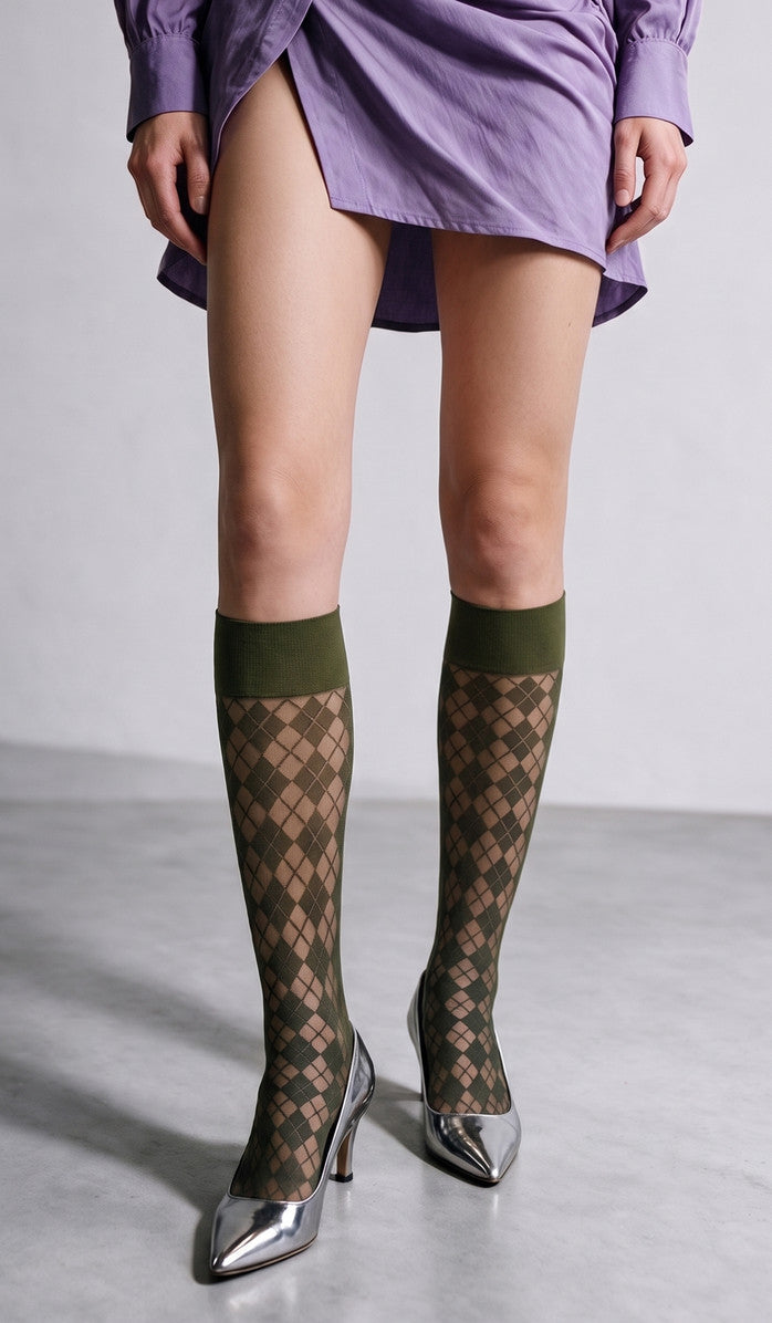 Argyle Knee-High Socks - Green