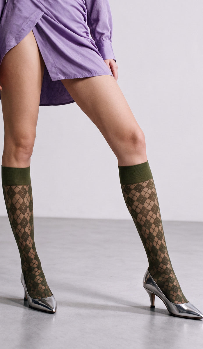 Argyle Knee-High Socks - Green