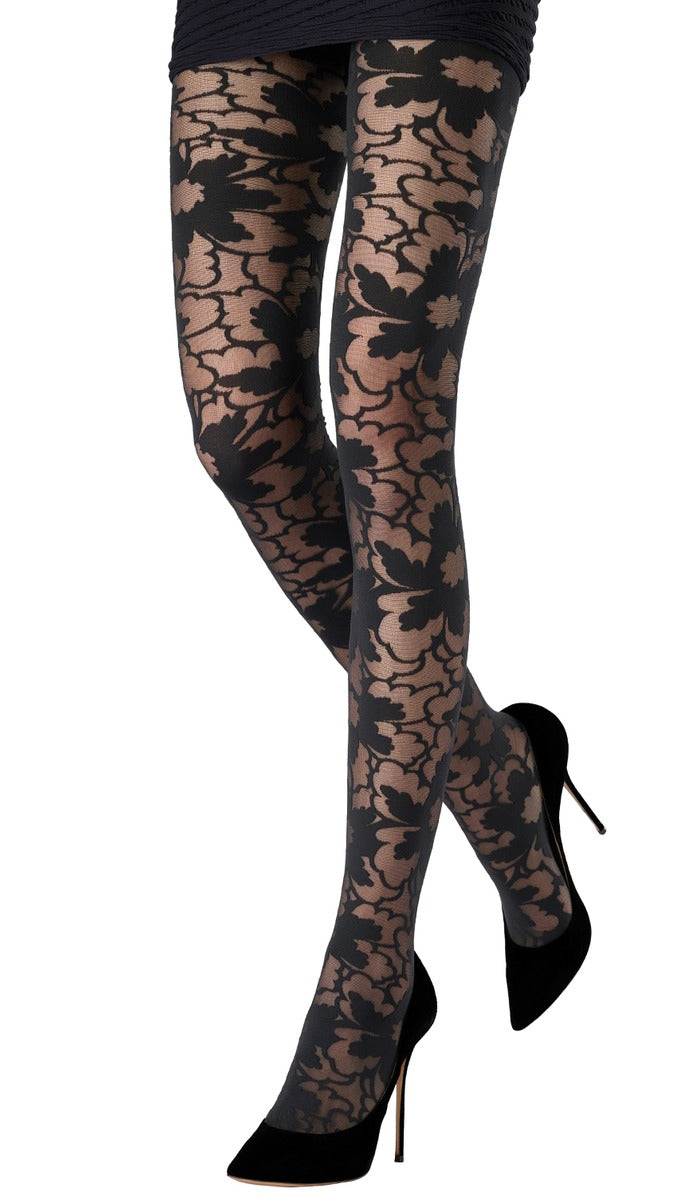 Abstract Floral Tights - Black