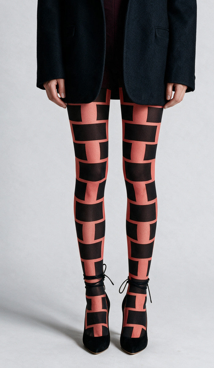 Graphic Block Tights - Red