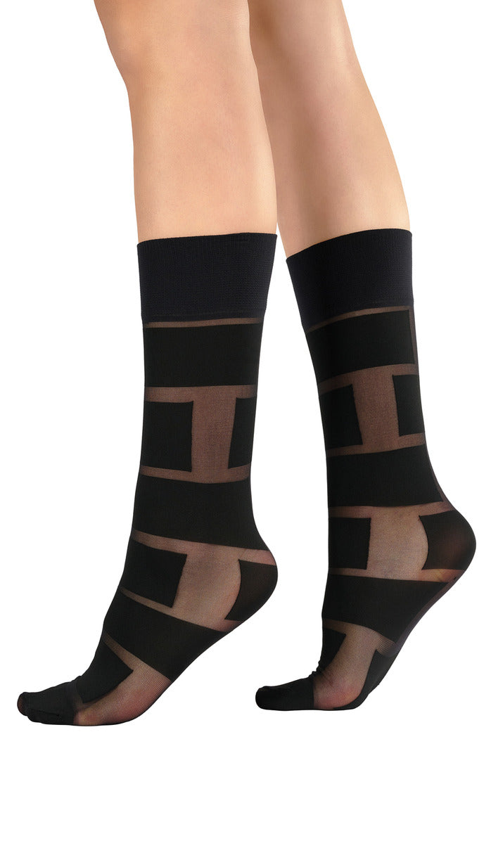 Graphic Block Mid-Calf Socks - Black