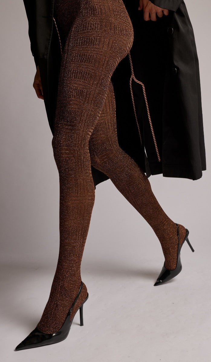 Tights - Metallic Plaid - Black Bronze - Back View