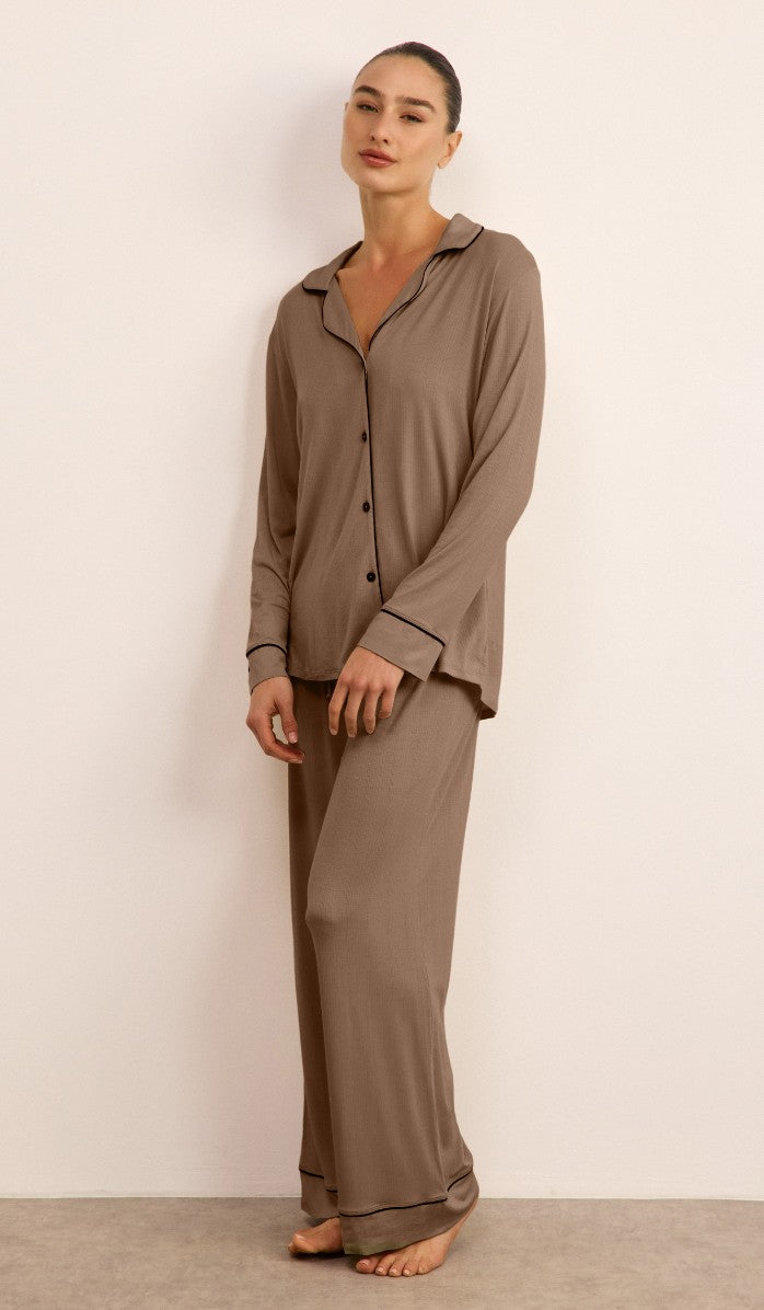 Micro Modal Button-Up Set - Walnut