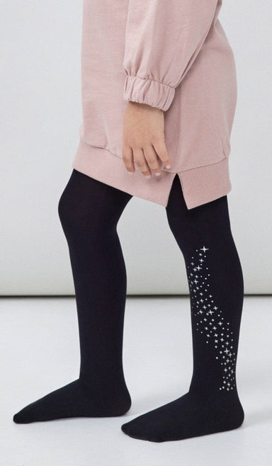 Girls' Opaque Tights - Glitter Black