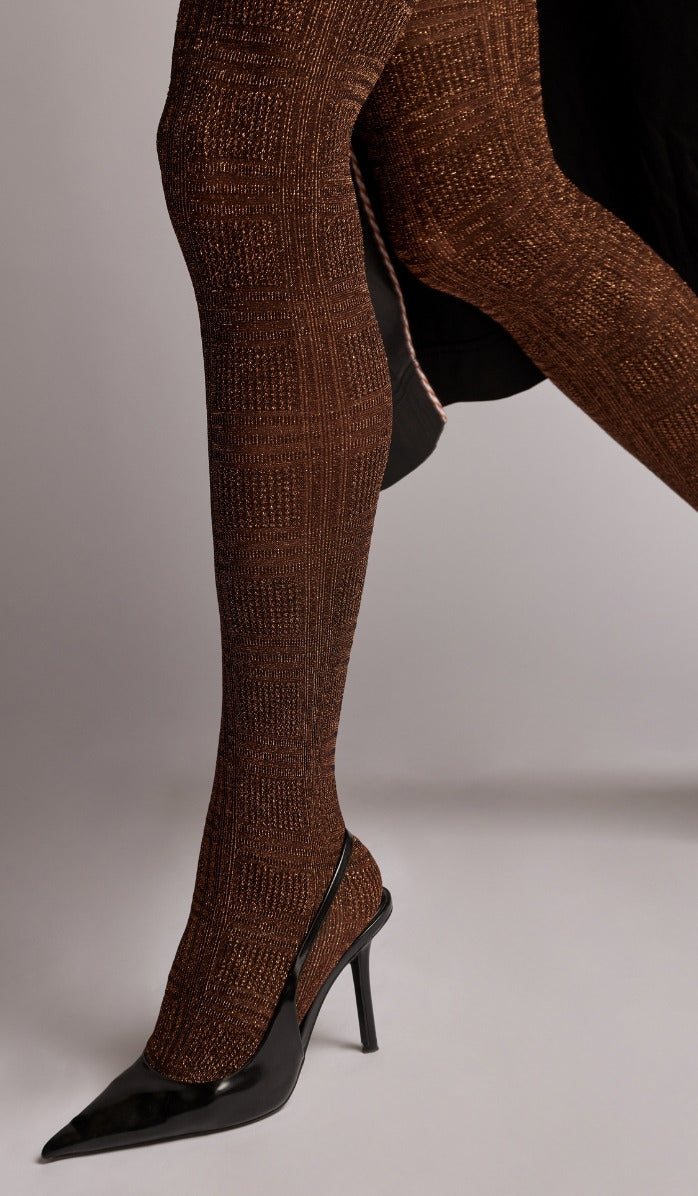 Tights - Metallic Plaid - Black Bronze - Close-up
